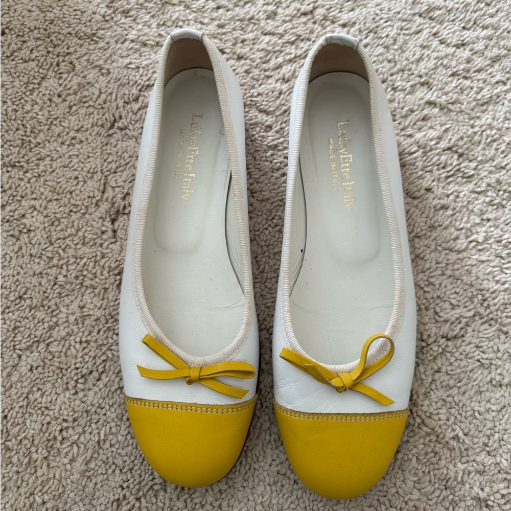 Lafayette White and Yellow Ballet Flats with Bow